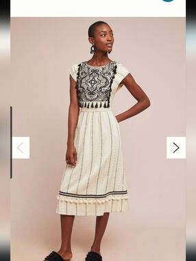 Maeve Embroidered Midi Dress with Black Accent